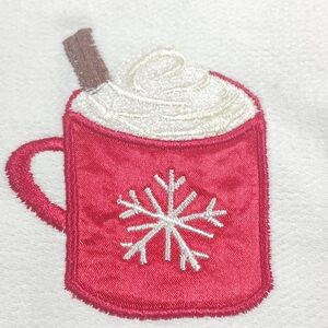 Embroidered Hot Coco Mug Holiday Christmas Kitchen Dish  Bathroom Hand Towel